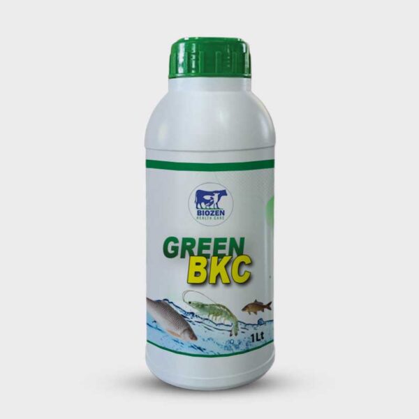 Green BKC water disinfectant for controlling bacterial, fungal, and protozoan diseases in fish and prawns.